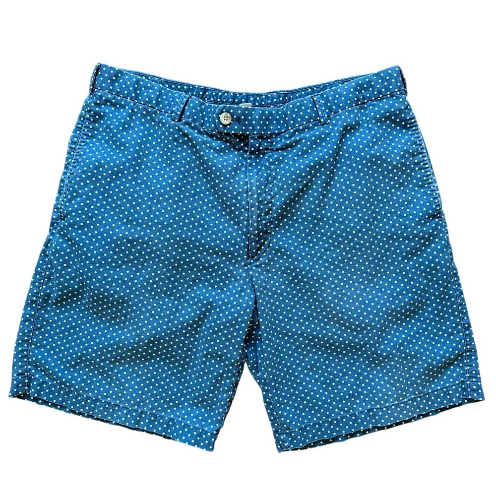 Peter Millar Linen Cotton Blend Bermuda Shorts Blue Polka Dot Men’s 36